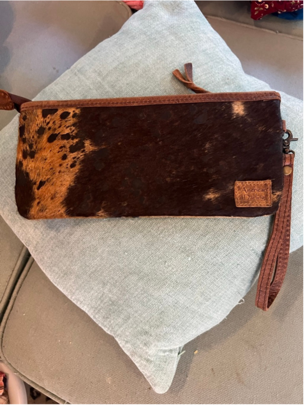 Women's American Darling One Size Brown & Black Cowhide Clutch Wristlet